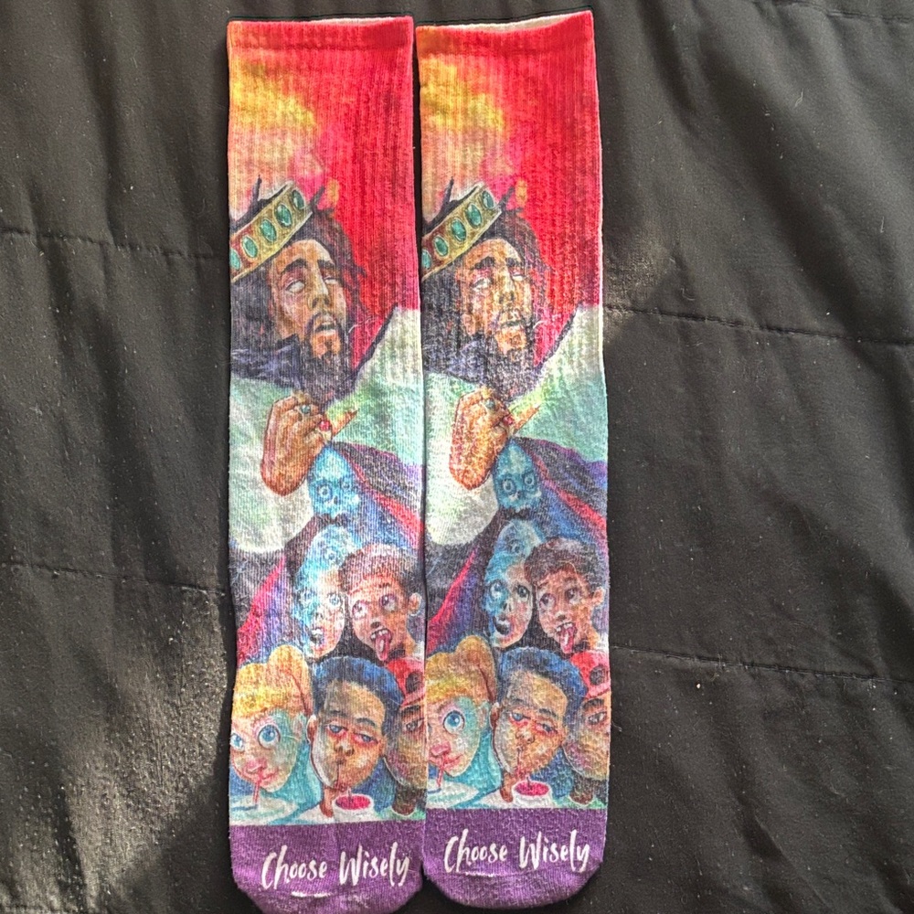 J. Cole “Choose Wisely” Themed Socks
- Multicolor